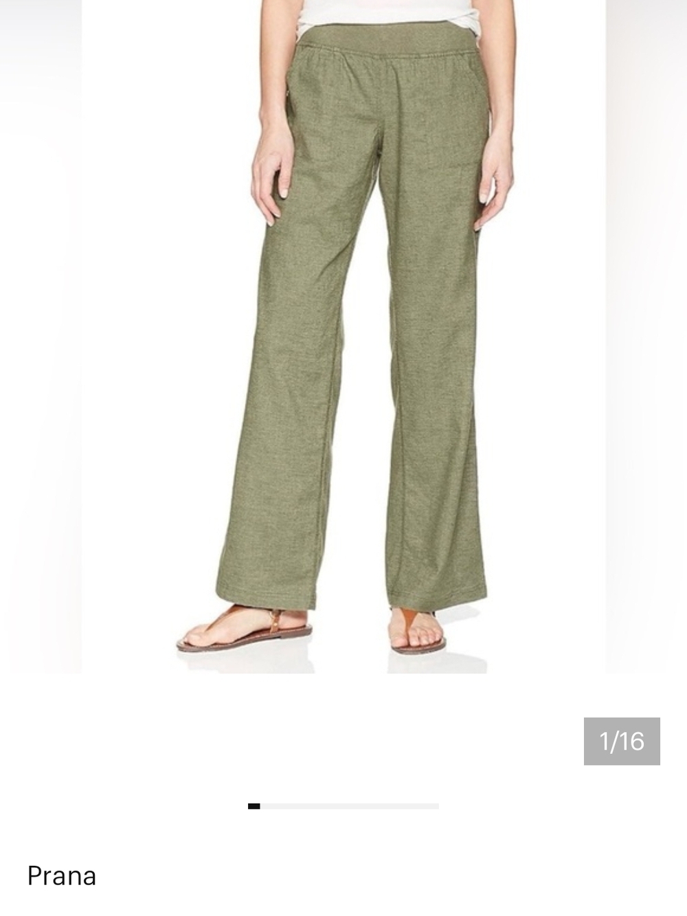 Prana Olive Green Wide-Leg Pull-On Pants